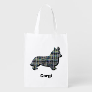Corgi Yellow & Black Grid Line Grocery Bag