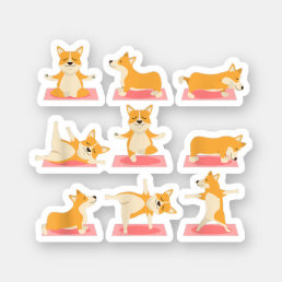 Corgi Yoga Shirt-Yoga Corgi Dog On Mat-Cool Gifts  Sticker