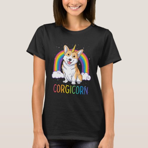 Corgicorn Corgi Unicorn Girls Kids Rainbow  Space  T_Shirt