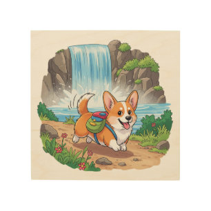 Corgi's Adventurous Hike Wood Wall Art