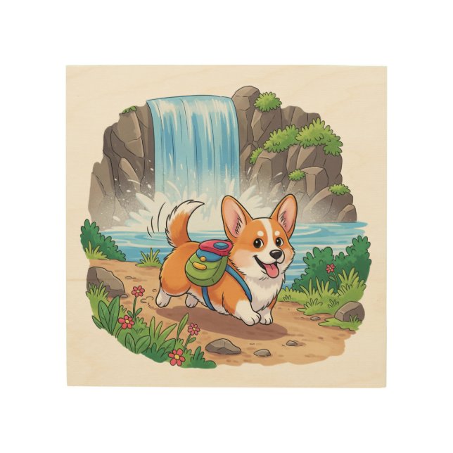 Corgi's Adventurous Hike Wood Wall Art (Front)