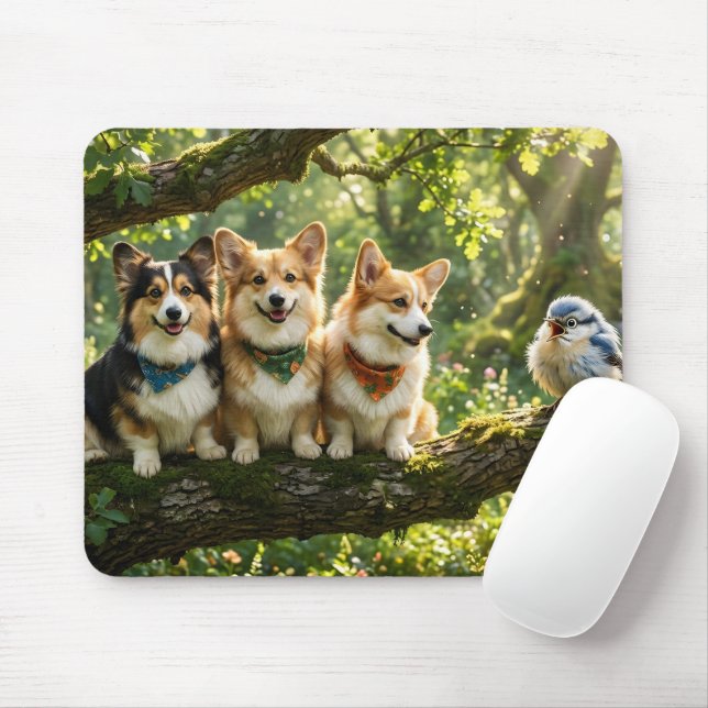 Corgis and Bird Mouse Pad (With Mouse)