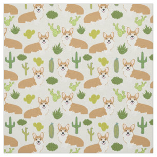 Corgis and Cactus Fabric - cute sewing fabric