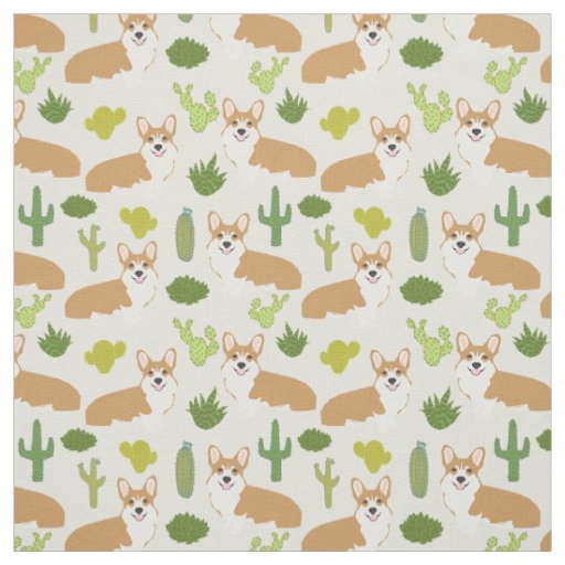 Corgis and Cactus Fabric - cute sewing fabric