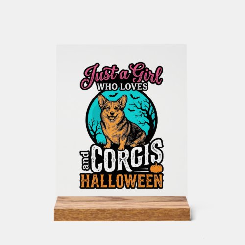 Corgis and Halloween Girl Vintage Engraving Shirt  Acrylic Sign