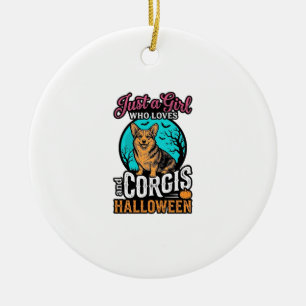 Corgis and Halloween Girl Vintage Engraving Shirt  Ceramic Ornament