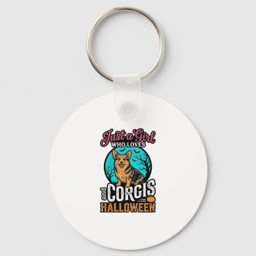 Corgis and Halloween Girl Vintage Engraving Shirt Keychain