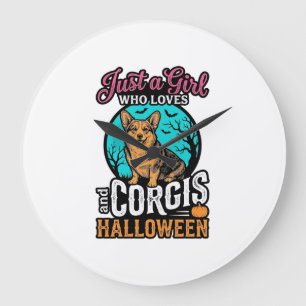 Corgis and Halloween Girl Vintage Engraving Shirt Large Clock