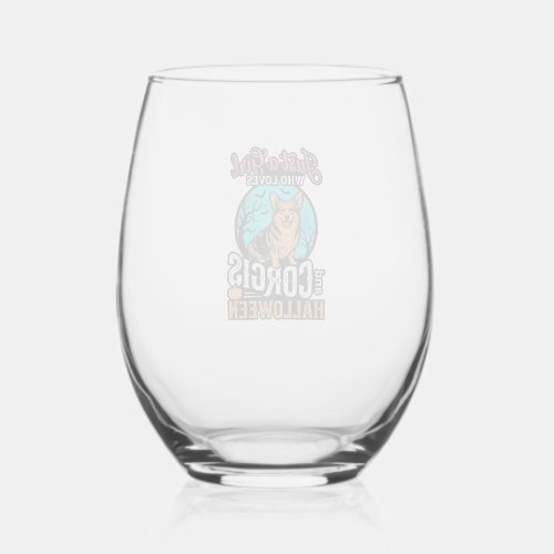 Corgis and Halloween Girl Vintage Engraving Shirt Stemless Wine Glass