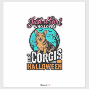Corgis and Halloween Girl Vintage Engraving Shirt Sticker