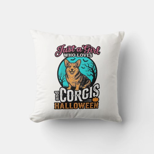 Corgis and Halloween Girl Vintage Engraving Shirt Throw Pillow