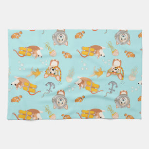 Corgis Are Diving In Ocean Pattern Kitchen Towel