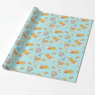 Corgis Are Diving In Ocean Pattern Wrapping Paper