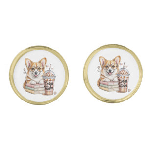 Corgis Books and Iced Coffee for Dog Cufflinks