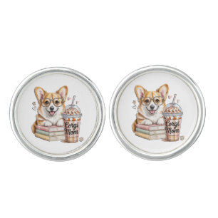 Corgis Books and Iced Coffee for Dog Cufflinks