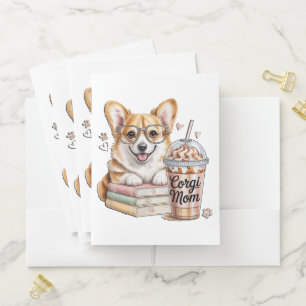 Corgis Books and Iced Coffee for Dog Pocket Folder