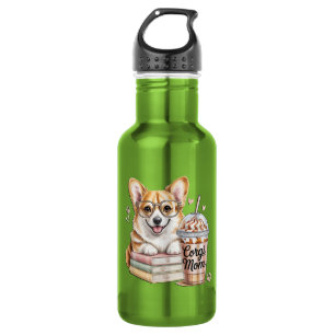 Corgis Books and Iced Coffee for Dog Stainless Steel Water Bottle