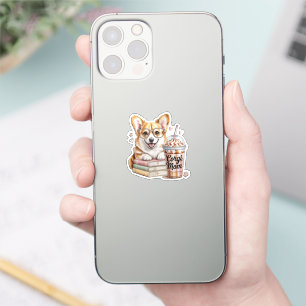 Corgis Books and Iced Coffee for Dog Sticker