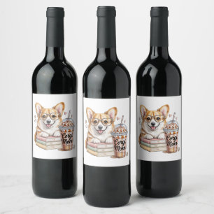 Corgis Books and Iced Coffee for Dog Wine Label