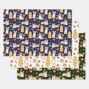 Corgis celebrate christmas pattern 3 colors wrapping paper sheets