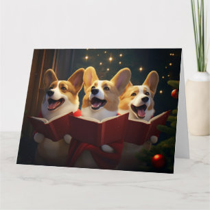 Corgis Christmas Caroling Festive Holiday Card