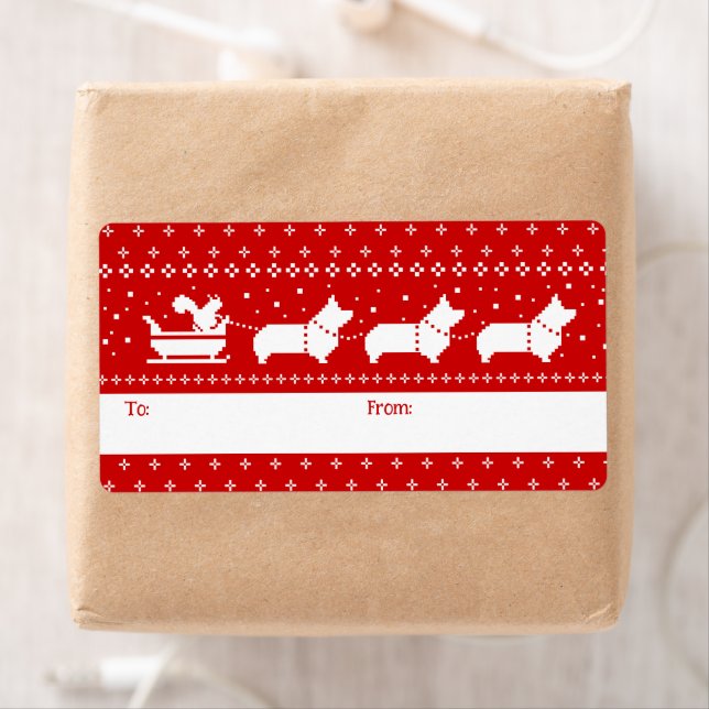 Corgis Christmas Sleigh Dogs Holiday To From Label (Insitu)