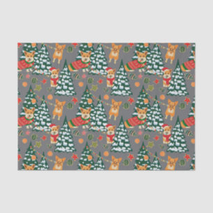 Corgis decorate the Christmas Tree - Gray Pattern Tissue Paper