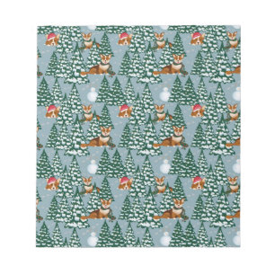 Corgis decorate the Christmas Tree in Forest Blue Notepad