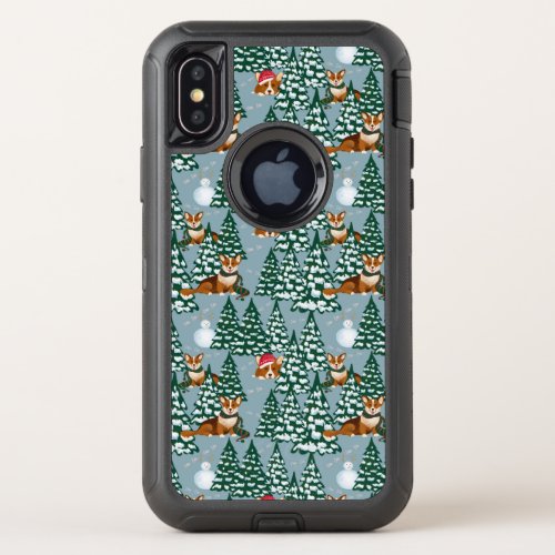 Corgis decorate the Christmas Tree in Forest Blue OtterBox Defender iPhone X Case