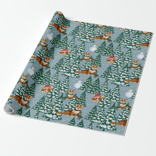 Corgis decorate the Christmas Tree in Forest Blue Wrapping Paper