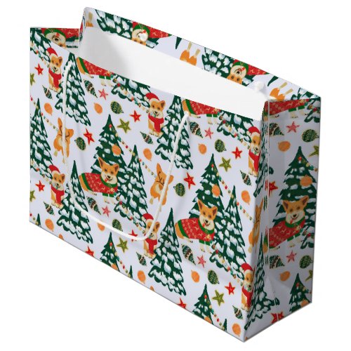 Corgis decorate the Christmas Tree _White Pattern Large Gift Bag