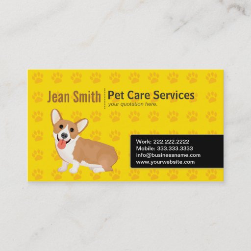 Customizable Corgi's Footprints Dog Care Yellow business card