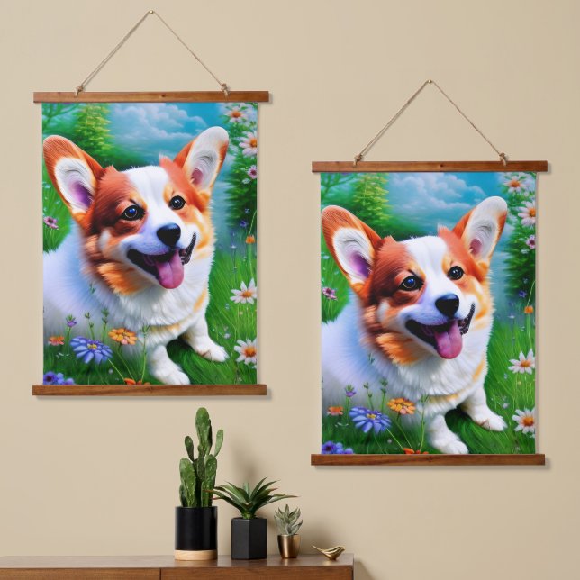 Corgi's Garden  Hanging Tapestry (Asymmetrical)