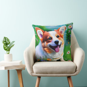 Corgi's Garden Throw Pillow