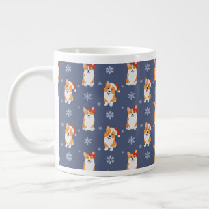 Corgis in Santa Hats and Snowflakes Pattern Giant Coffee Mug