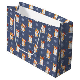 Corgis in Santa Hats and Snowflakes Pattern Large Gift Bag