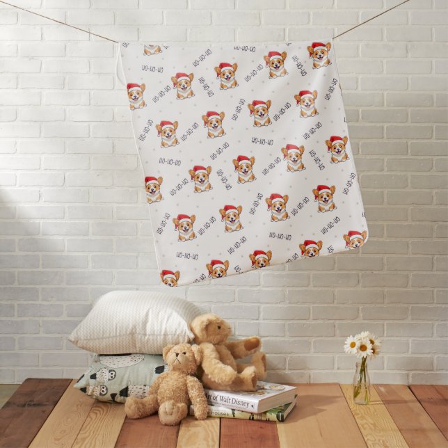 Corgis in Santa Hats Christmas Pattern Baby Blanket (In Situ)
