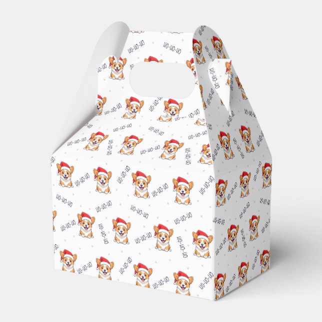 Corgis in Santa Hats Christmas Pattern Favor Boxes (Front Side)