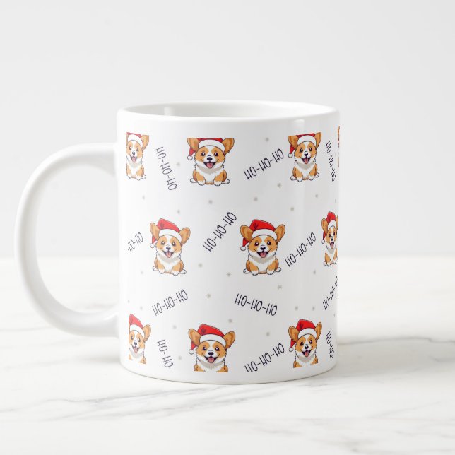 Corgis in Santa Hats Christmas Pattern Giant Coffee Mug (Left)