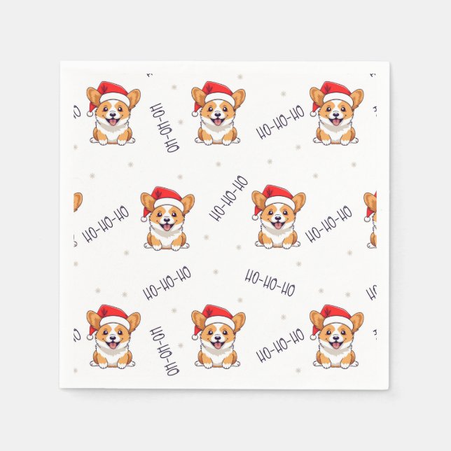 Corgis in Santa Hats Christmas Pattern Napkins (Front)