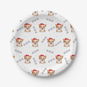 Corgis in Santa Hats Christmas Pattern Paper Plates