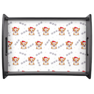 Corgis in Santa Hats Christmas Pattern Serving Tray