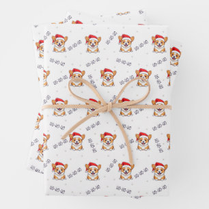 Corgis in Santa Hats Christmas Pattern Wrapping Paper Sheets