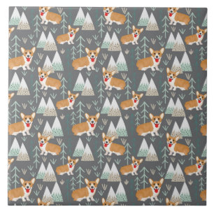 Corgis in the Mountains and Forest Pattern Ceramic Tile