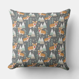 Corgis in the Mountains and Forest Pattern Throw Pillow