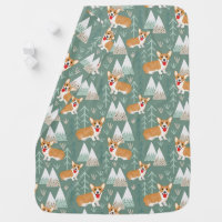 Corgis in the Mountains Forest Pattern Baby Blanket