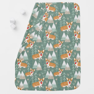 Corgis in the Mountains Forest Pattern Baby Blanket