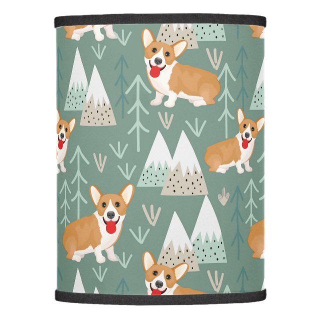 Corgis in the Mountains Forest Pattern Lamp Shade (Front)
