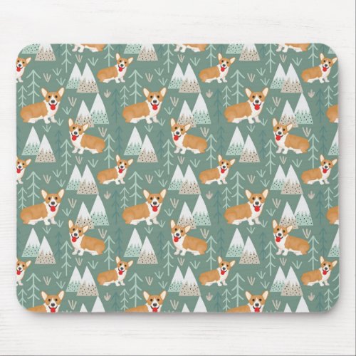 Corgis in the Mountains Forest Pattern Mouse Pad