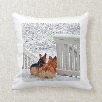 Corgis In The Snow Throw Pillow by CorgiGifts at Zazzle